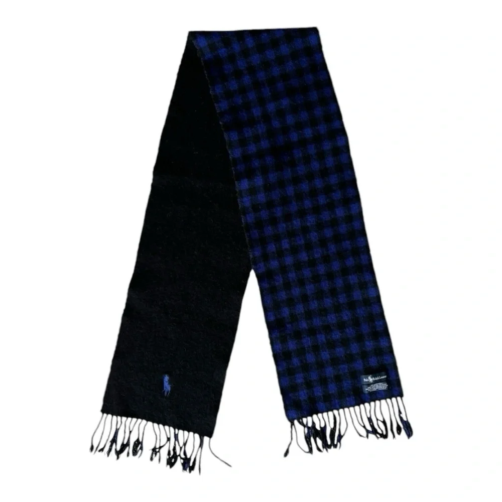 Polo Ralph Lauren reversible Fringe-Trim Lambs Wool Plaid Check 60” Scarf